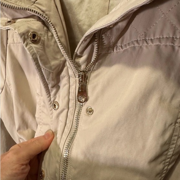 Ever New Beige Utility Jacket Hooded Belted Safari Jacket Size 12 - Picture 9 of 10